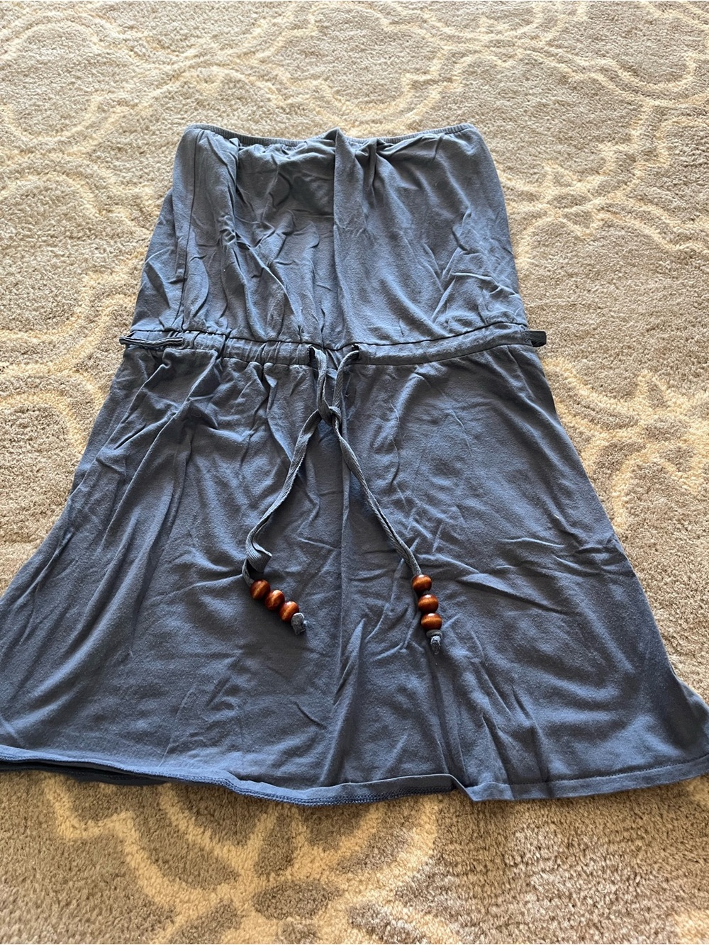Old Navy Strapless Blue Sundress with Wooden Bead Tie